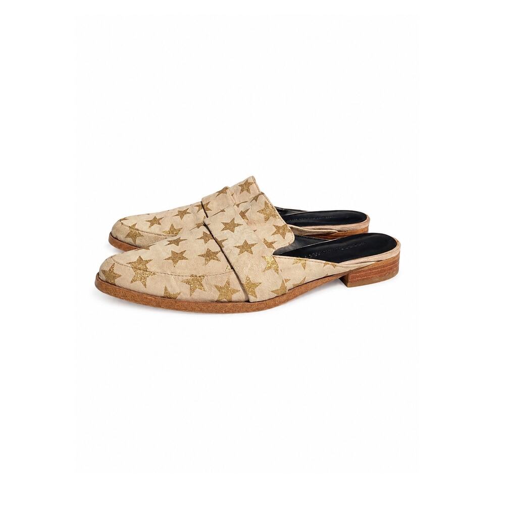 Rebecca Minkoff Vintage Y2K Beige Suede Gold Star Almond Toe Mule Loafer Slides